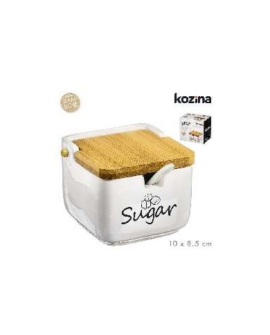 AZUCARERO CERAMICA TAPA BAMBU SUGAR 10x10 cm