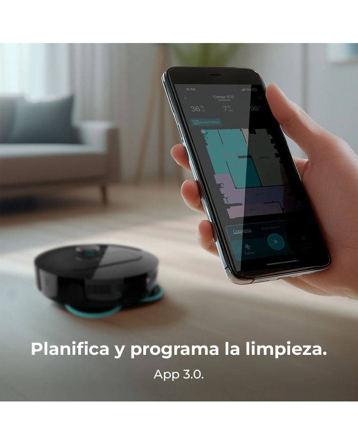 Robot Friegasuelos Cecotec Conga X50 – 15.000 Pa, Navegación Láser, Fregado Spin, Negro