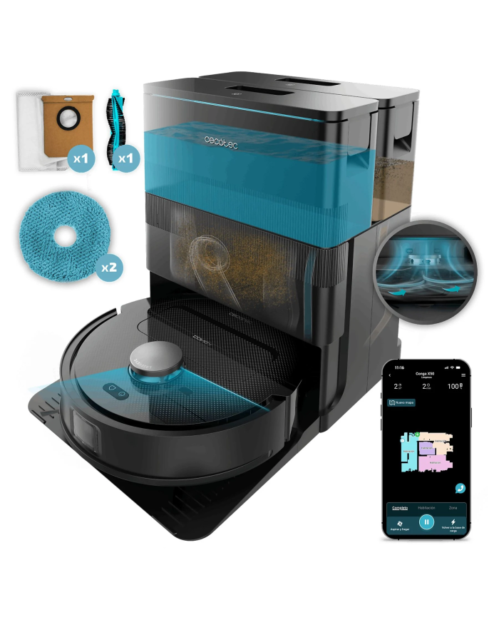 Robot Friegasuelos Cecotec Conga X50 – 15.000 Pa, Navegación Láser, Fregado Spin, Negro