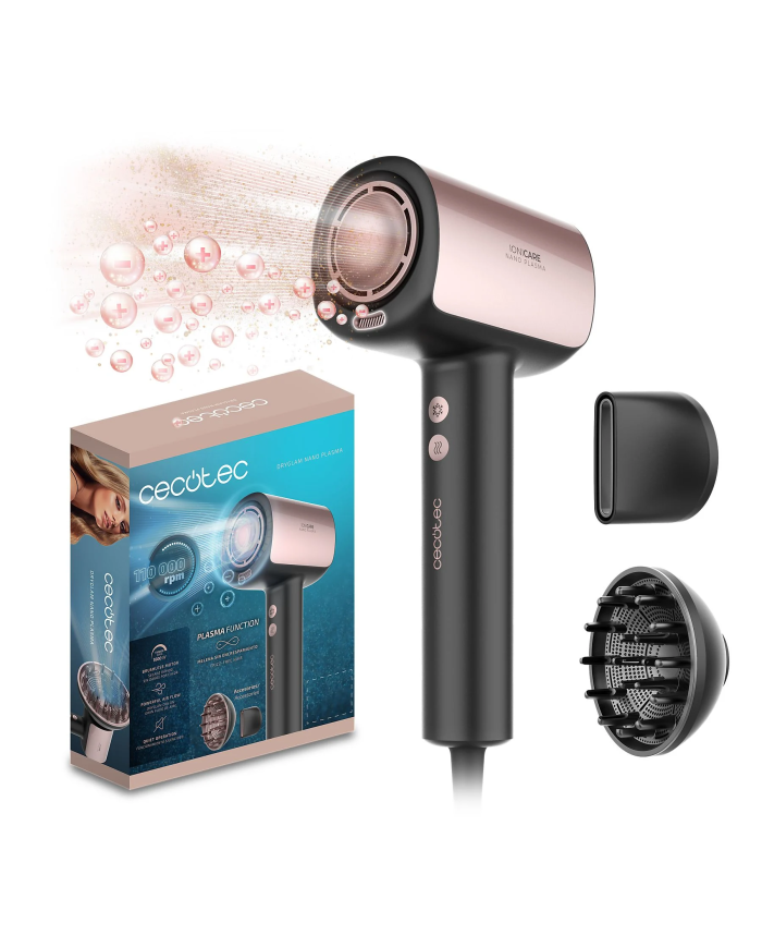 Secador - Cecotec DryGlam Nano Plasma, 1600W, 3 velocidades