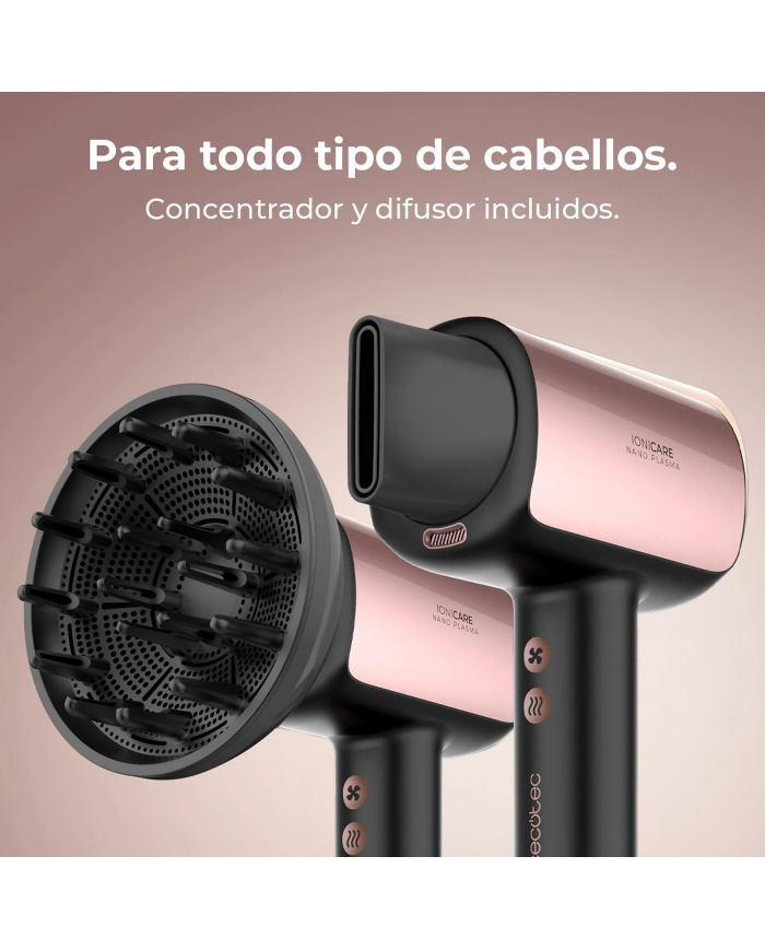 Secador - Cecotec DryGlam Nano Plasma, 1600W, 3 velocidades