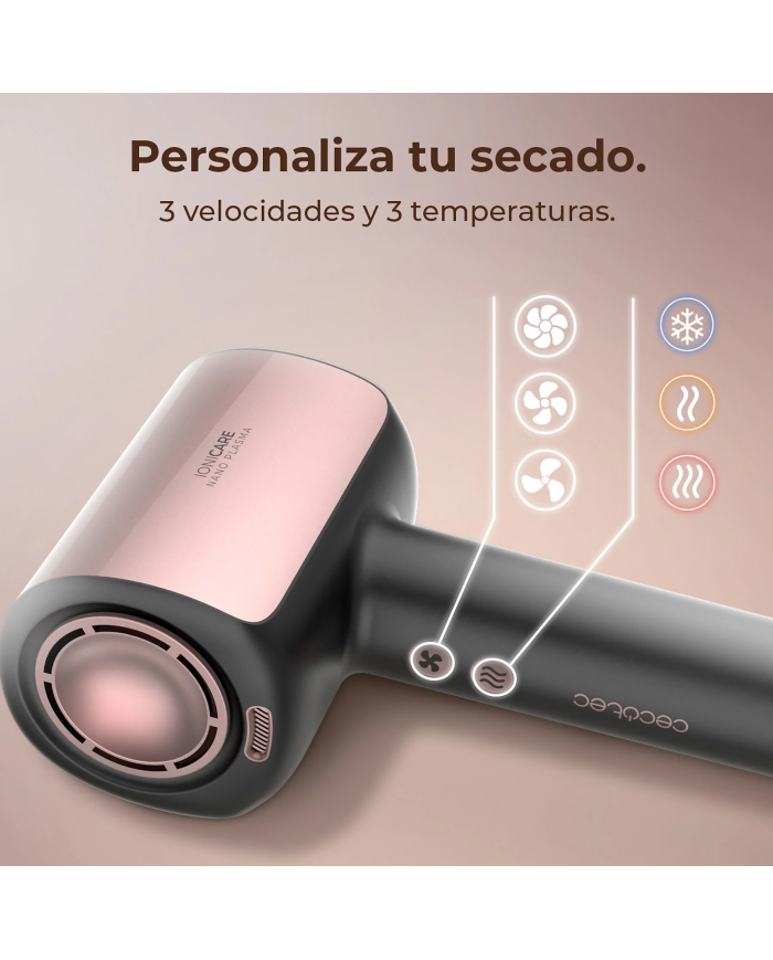 Secador - Cecotec DryGlam Nano Plasma, 1600W, 3 velocidades