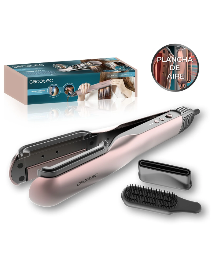Plancha Secador - Cecotec AirLisse 2in1 ForceDry, Cerámica, 1000 W, 112.000 rpm