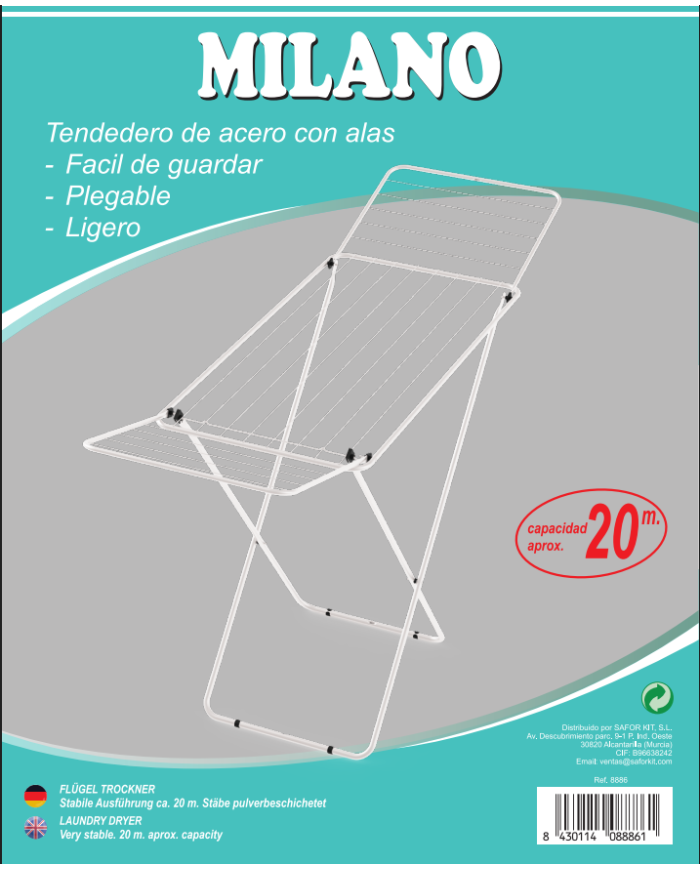 TENDEDERO ACERO C/ALAS 20 MT MOD. MILANO BLANCO