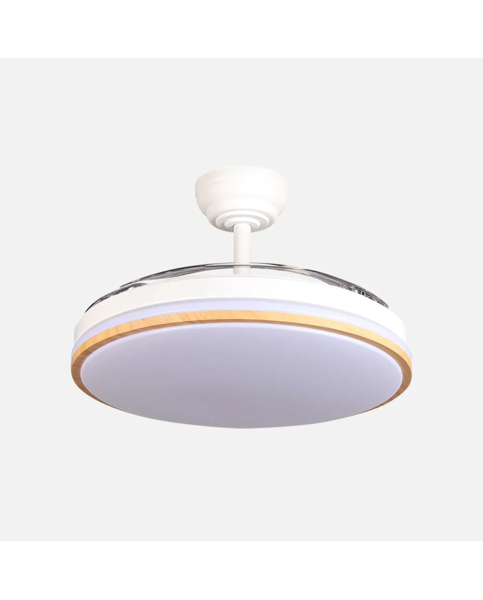 Ventilador de Techo DC Relámpago Blanco/Haya 60W con Luz LED 6980Lm, 3 Aspas y Mando a Distancia