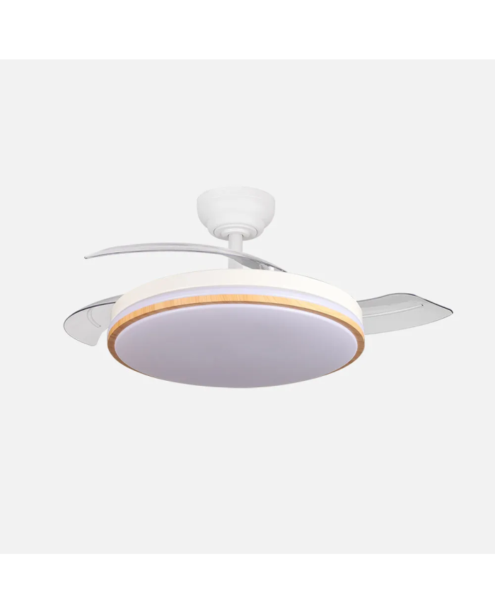Ventilador de Techo DC Relámpago Blanco/Haya 60W con Luz LED 6980Lm, 3 Aspas y Mando a Distancia