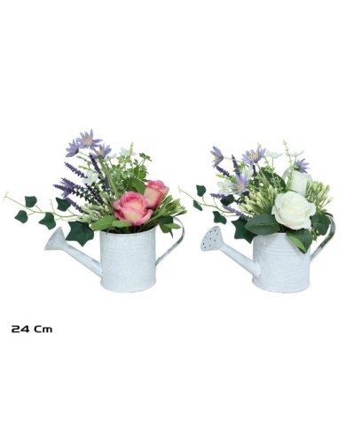 MACETA  REGADERA METAL ROSAS 24CM (S)