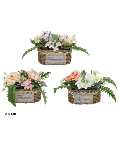 CESTO MIMBRE ROSAS MIX 20X12X23CM (S)