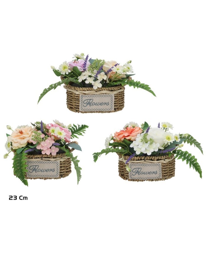 CESTO MIMBRE ROSAS MIX 20X12X23CM (S)