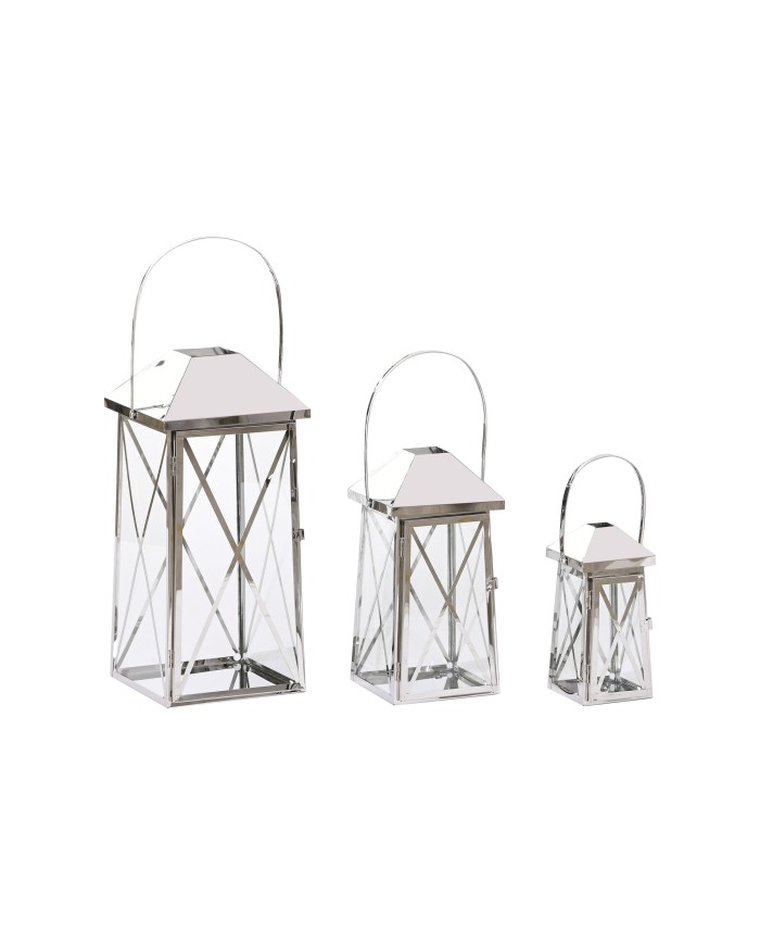 FAROLA SET 3 ACERO CRISTAL 20X20X48 ASA