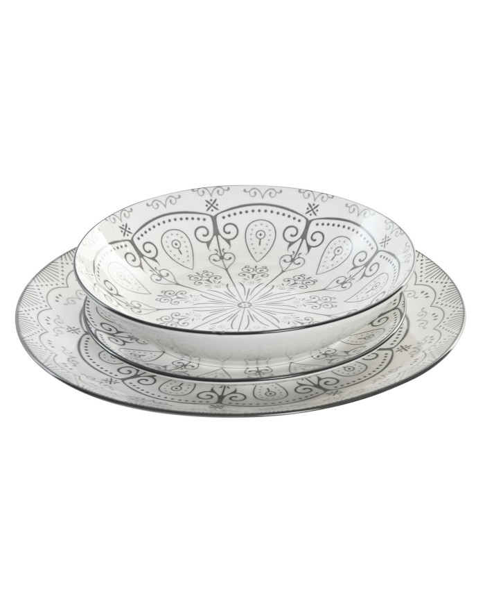 VAJILLA SET 18 PORCELANA 20X20X4 GRIS