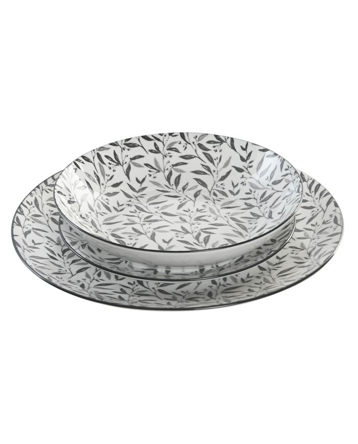 VAJILLA SET 18 PORCELANA 27X27X2 BAMBU