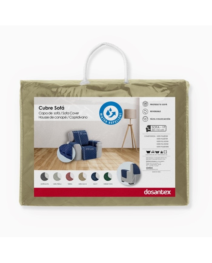 CUBRESOFA REVERSIBLE WATERPROOF GRIS OLIVA 215 CM X 210 CM