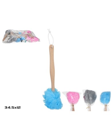 ESPONJA BAÑO CON MANGO MADERA 34,5X12 CM