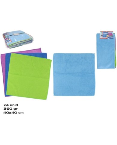 SET 4 BAYETAS MICROFIBRA 40X40CM 260G